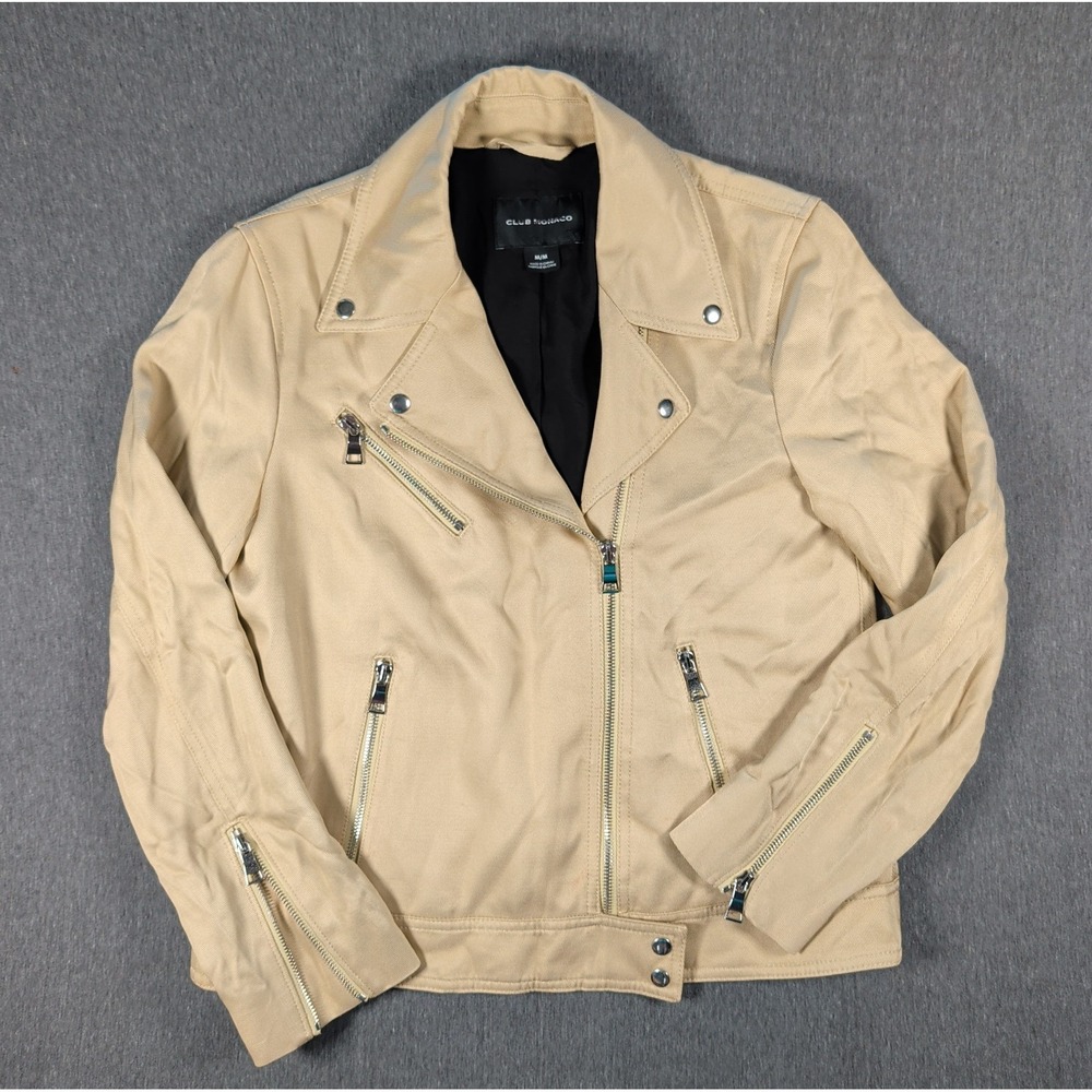 CLUB MONACO Relaxed Moto Jacket Women's Medium Beige Biker Motorcycle RL